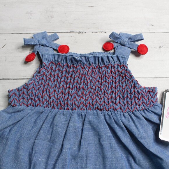 Little Lass Baby Girl's Short Set Bloomers Hat Size 12 Months Cherry Smocked - Picture 5 of 9